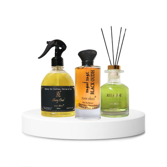 Jean Paris Oud Gift Set | Perfume, Room Freshener, Reed Diffuser